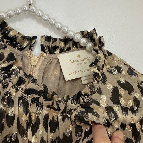 Kate Spade Metallic Leopard Print Clipped Dot Ruffle Mini Dress - Picture 10 of 11